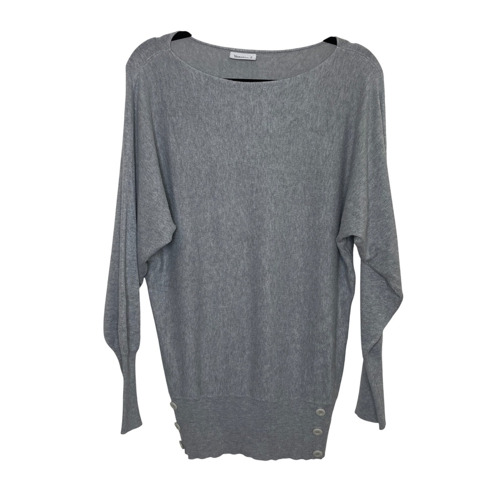 Yessica Dolman Sleeve‎ Sweater Womens Medium Grey Boat Neck Button Hem